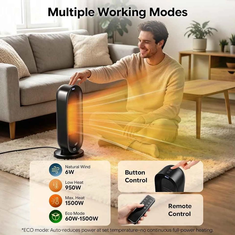 1500W Ceramic Space Heater – Remote – Oscillating – Thermostat - photo 4