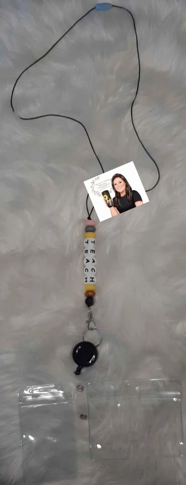 Beaded lanyards with badge reels and clear ID holder