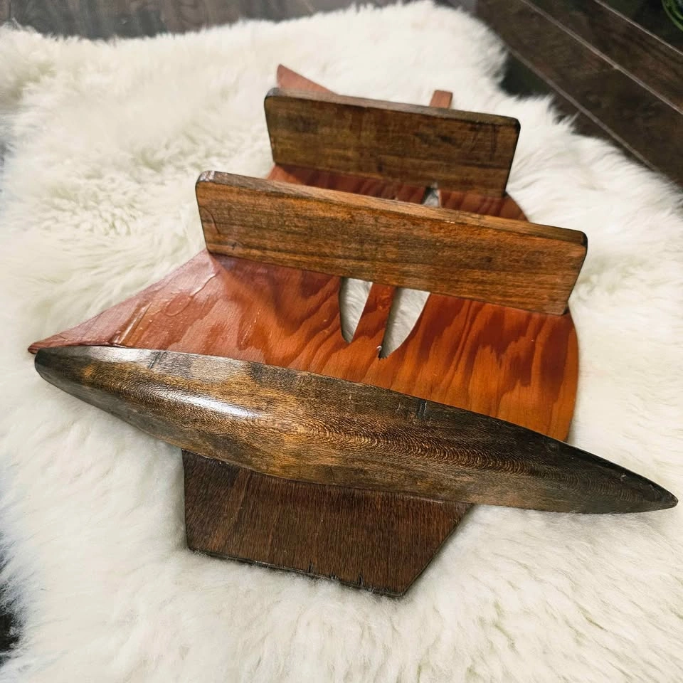 1955 Vintage Handmade Wooden Sailboat Wall Shelf - photo 5