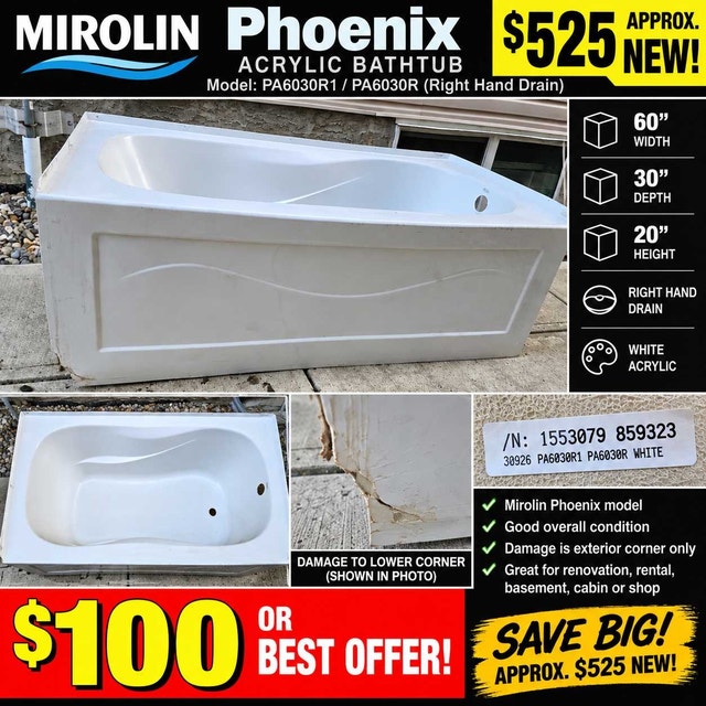 Mirolin Phoenix Acrylic Bathtub