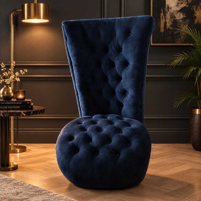 Two Black Velvet Tufted Accent Chairs