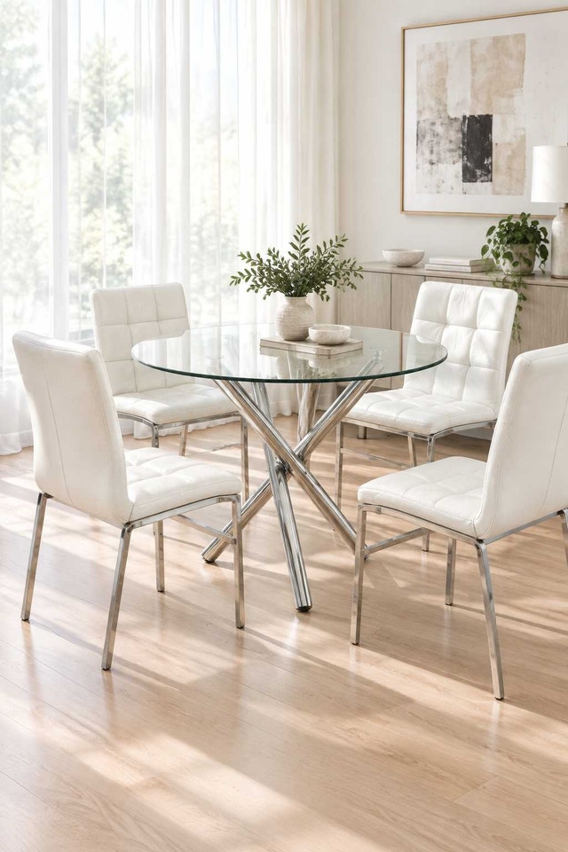 Glass Dining Table with White Chair