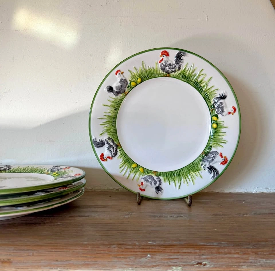 Vintage San Marco Italy Rooster Dinner Plates - Set of 4