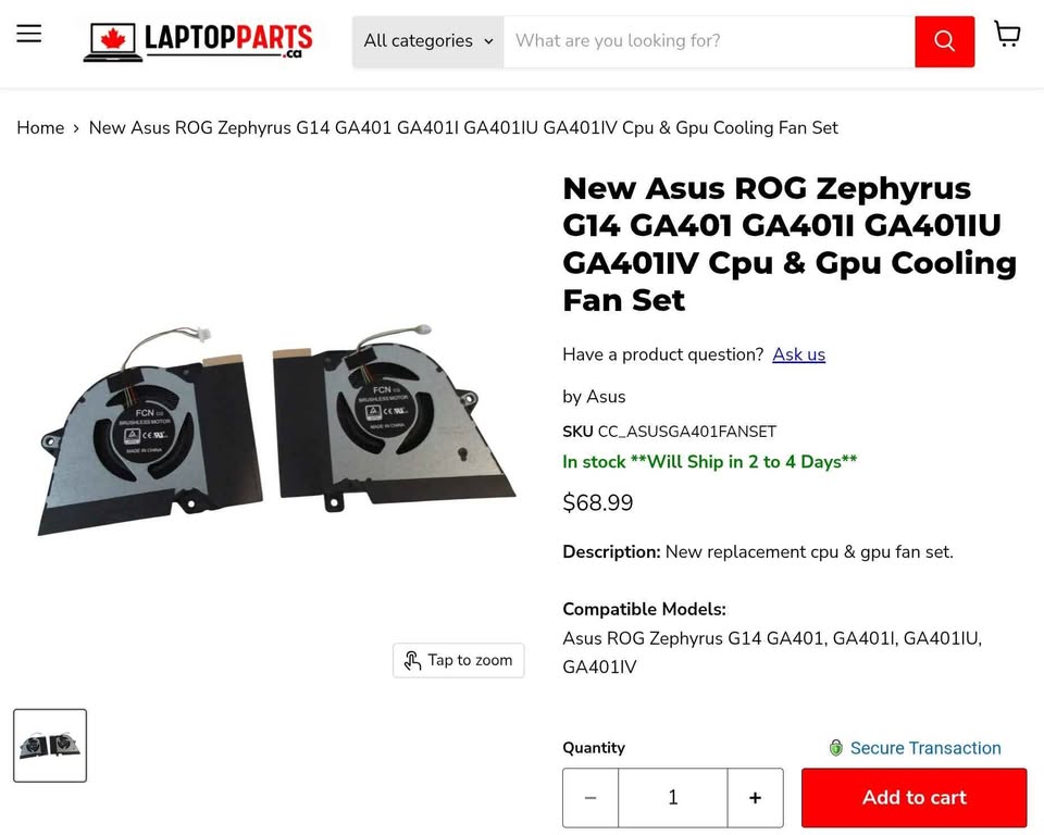 Asus ROG Zephyrus G14 CPU GPU Cooling Fan Kit GA402 RJ/ RK - photo 3