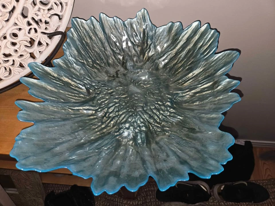 Large 21" Carved Wall Medallion w/ Stand & 18" Teal Bowl - photo 3