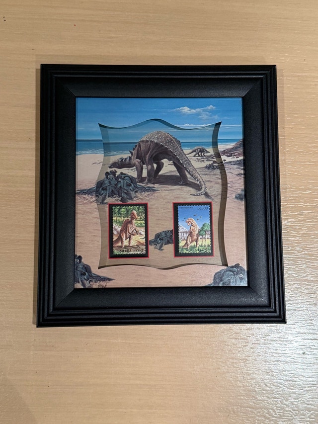 Post Masters Framed Sierra Leone Dinosaur Stamp Set