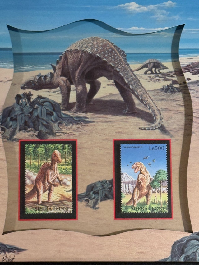 Post Masters Framed Sierra Leone Dinosaur Stamp Set - photo 2