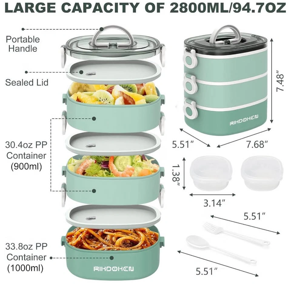 Brand New 3-Layer Stackable Lunch Box / Bento Box – Green - photo 2