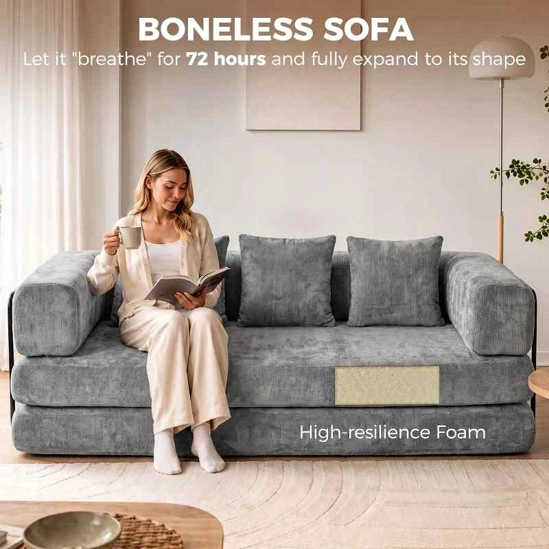 Brand New 81" Boneless Couch, 5-in-1 Convertible Sofa Bed