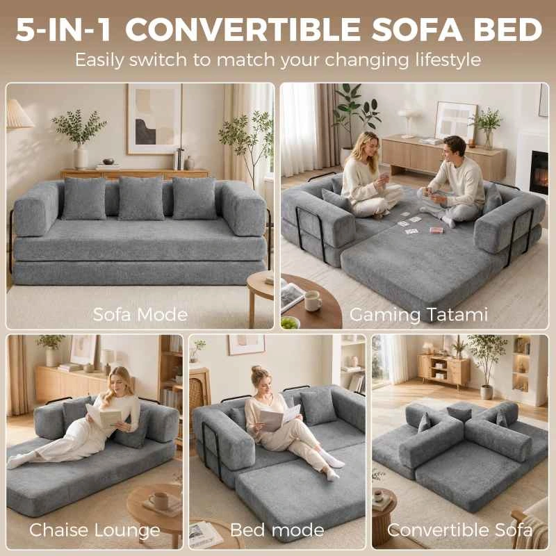 Brand New 81" Boneless Couch, 5-in-1 Convertible Sofa Bed - photo 2