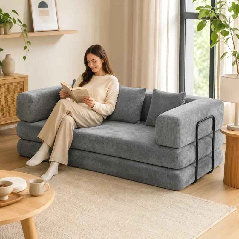 Brand New 81" Boneless Couch, 5-in-1 Convertible Sofa Bed - photo 4