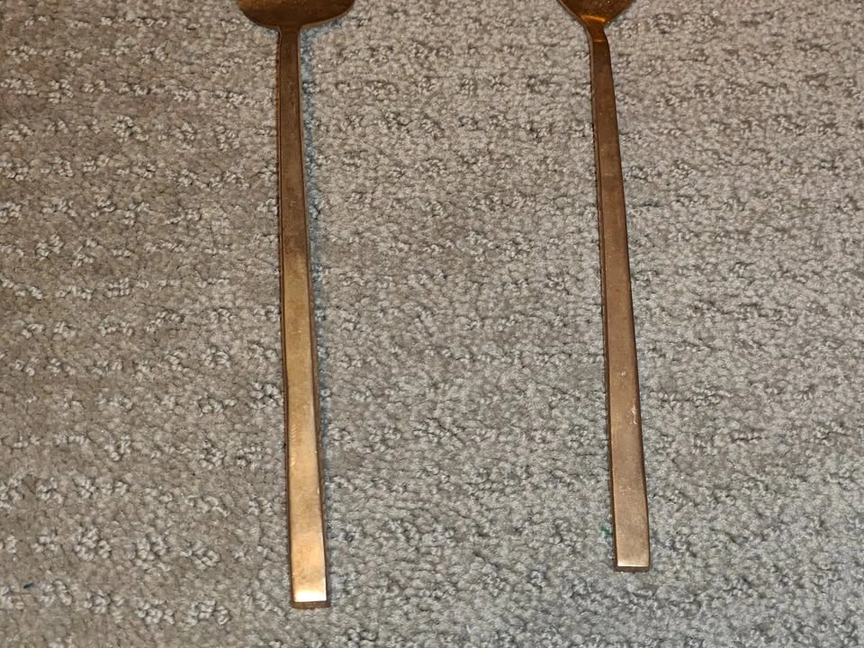 9" Brass Salad Server Set Kitchen Spoon Fork Serving Utensils - photo 3