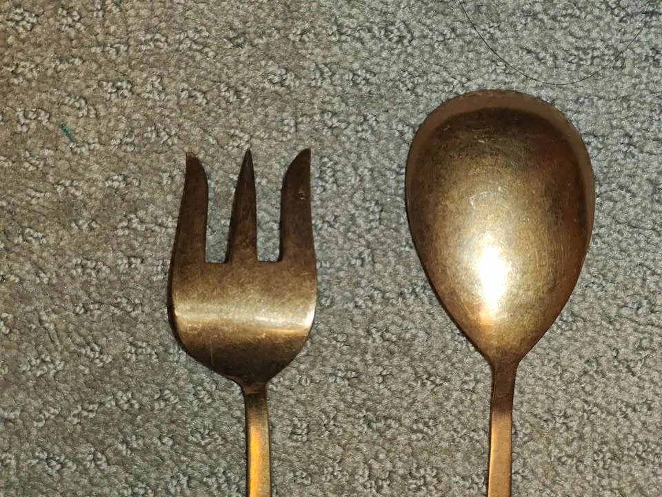 9" Brass Salad Server Set Kitchen Spoon Fork Serving Utensils - photo 5