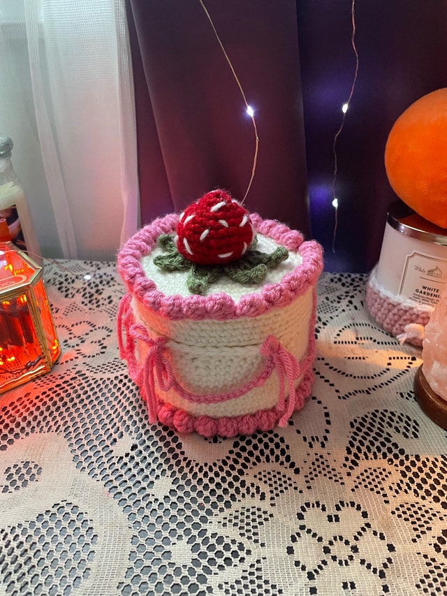 Handmade Crochet Strawberry Shortcake Jewelry Box