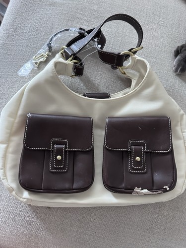 Lauren Ralph Lauren Cream Canvas Brown Leather Hobo Bag - photo 2
