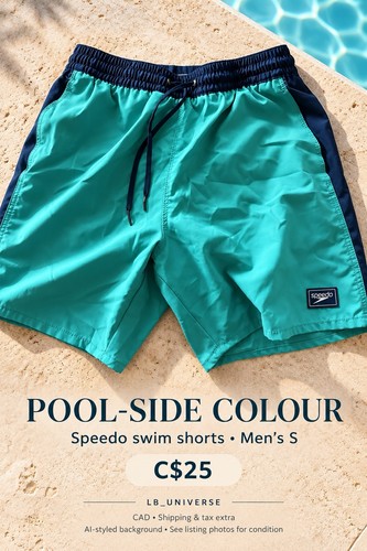 Speedo Men’s Teal & Navy Swim Trunks Drawstring Shorts Size S