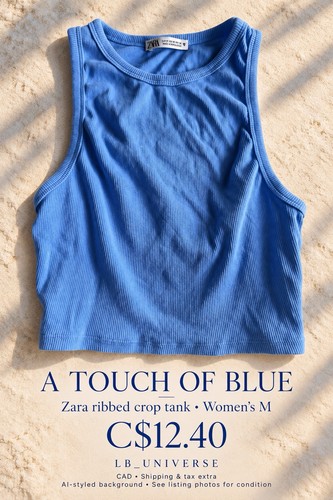 Zara Blue Ribbed Cropped Sleeveless Tank Top Women's M