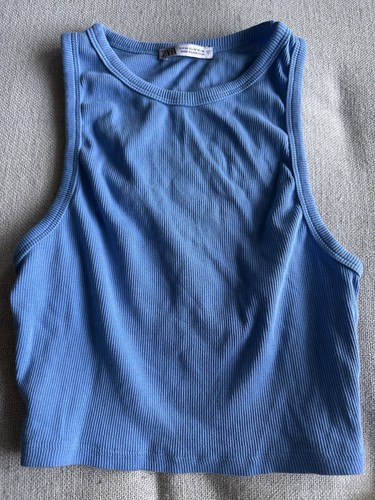 Zara Blue Ribbed Cropped Sleeveless Tank Top Women's M - photo 2