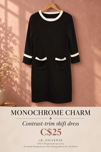 Black & White Contrast Trim Shift Dress