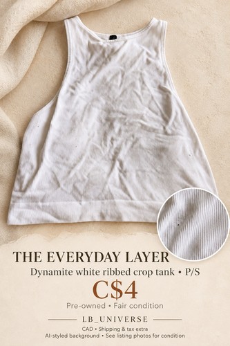 Dynamite Women’s White Ribbed Crop Tank Top Small