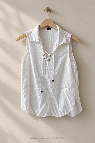 Jones New York Signature White Lace-Up Sleeveless Blouse – Size