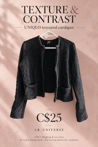 UNIQLO Knitted Short Cardigan Jacket in Black Tweed