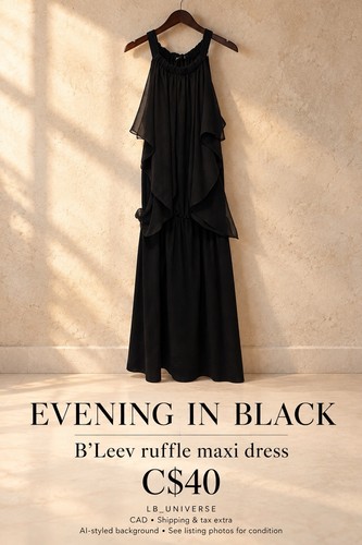 B’Leev Black Ruffle Halter Maxi Dress