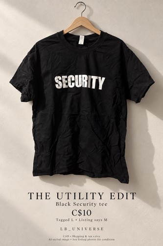 Men's Security T-Shirt Black Front Back Print Uniform Guard