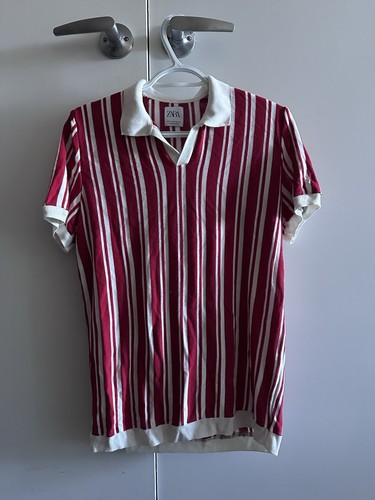 Zara Red & Cream Striped Knit Polo