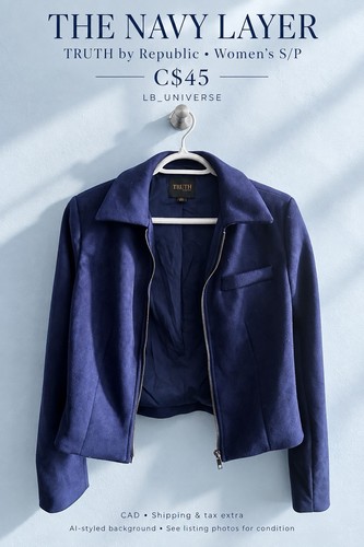 TRUTH by Republic Navy Blue Suede-Look Zip Jacket Women’s S/P
