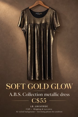 A.B.S. by Allen Schwartz Metallic Silver/Charcoal Dress - S
