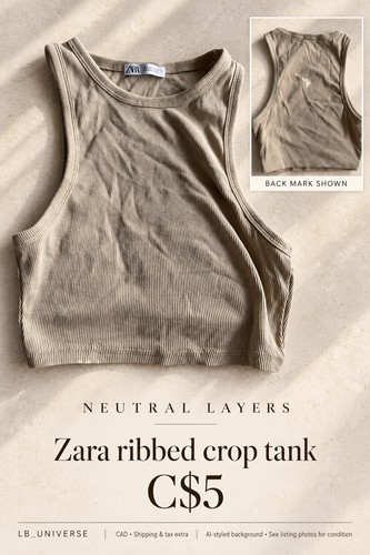 Zara Women’s Tank Top Size Large Beige Ribbed High Neck