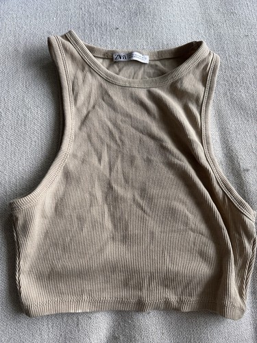 Zara Women’s Tank Top Size Large Beige Ribbed High Neck - photo 2