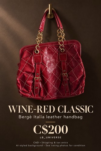 Vintage Bergè Italia Wine Red leather handbag - Made In Italy