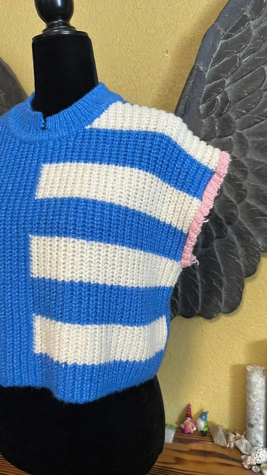 Only Blue and White Striped Women's Knit Cropped Sweater - photo 2