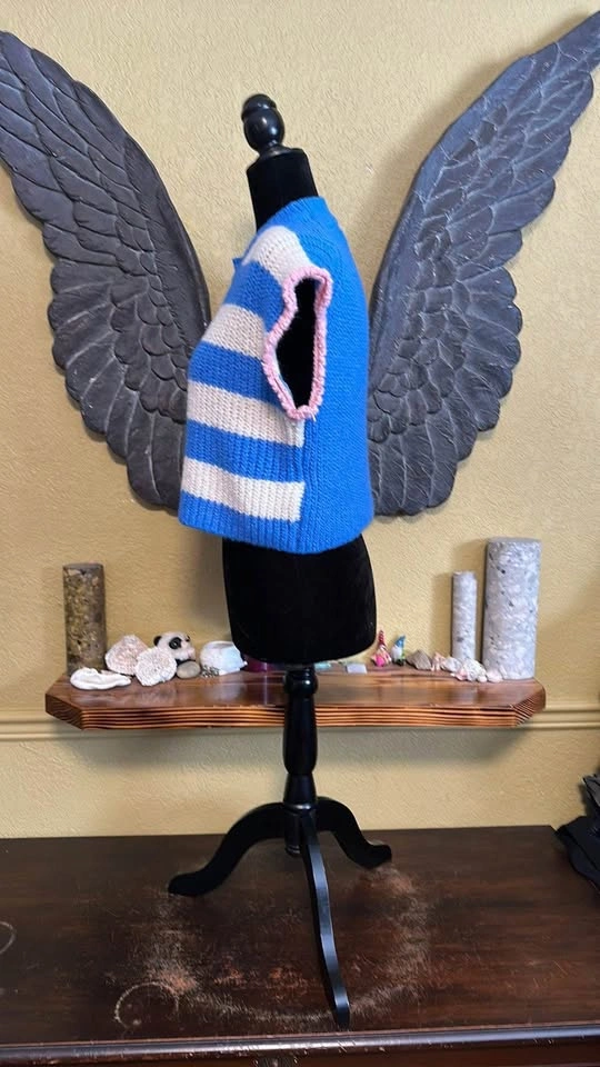 Only Blue and White Striped Women's Knit Cropped Sweater - photo 3