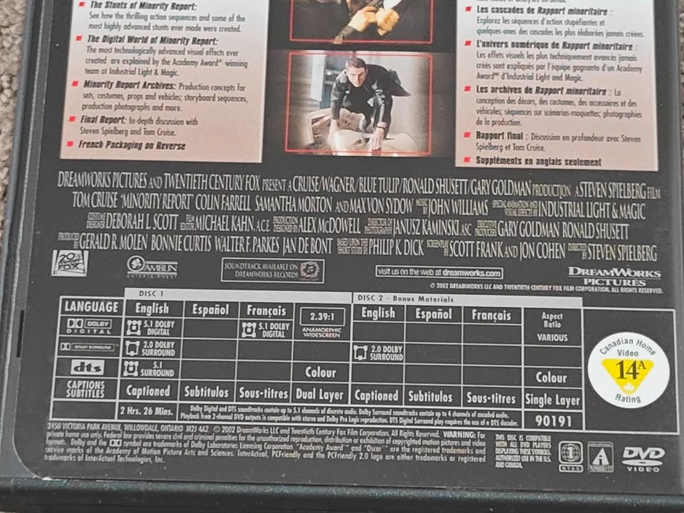 Minority Report - 2 Disc Widescreen Edition DVD Movie Tom Cruise - photo 5