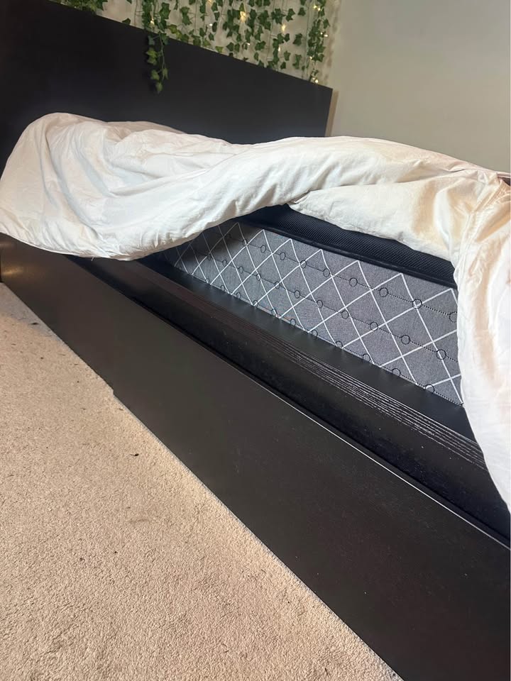 IKEA Queen Bed Frame w/ Storage (Dark Wood) - photo 2