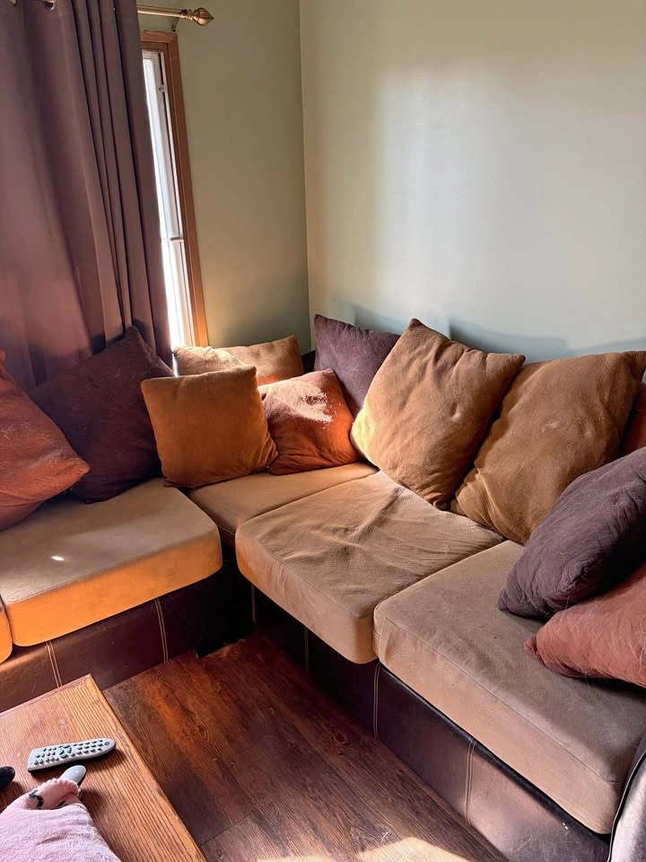 Brown and Tan L-Shaped Sectional Sofa