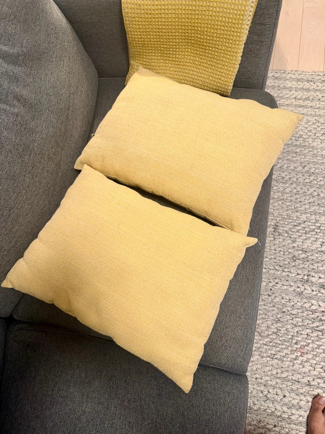 Yellow Throw Pillows / Cushions – Textured Linen, Set of 2