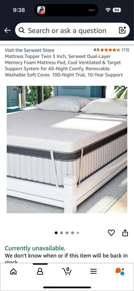Mattress Topper -twin size thumbnail