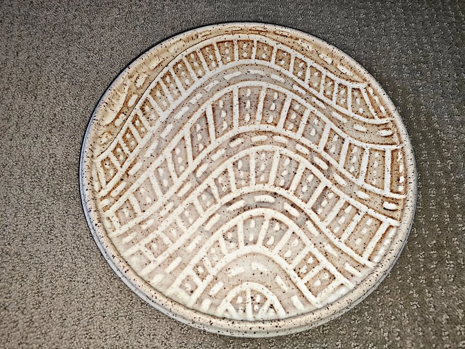 13" Vintage Geometric Handcrafted Studio Pottery Tray