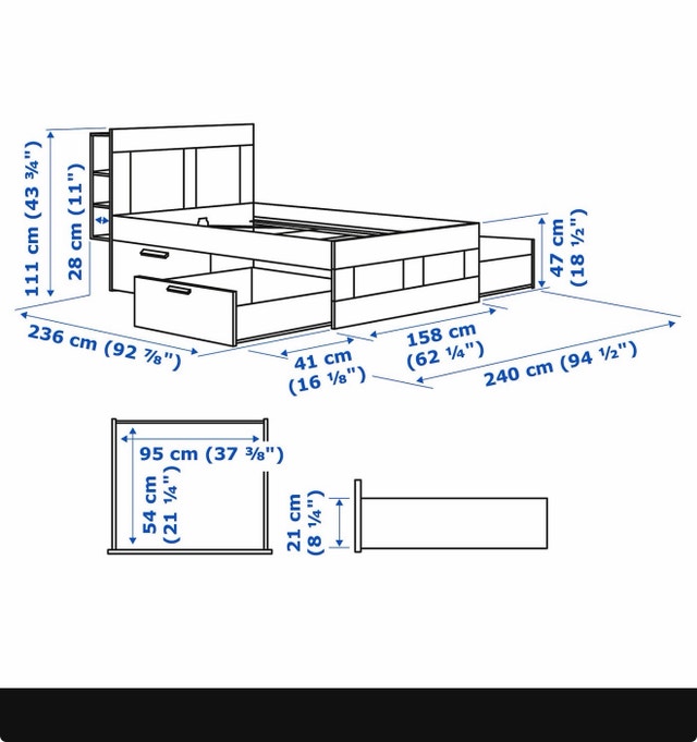 IKEA BRIMNES Queen Bed Frame with Storage & Headboard – White