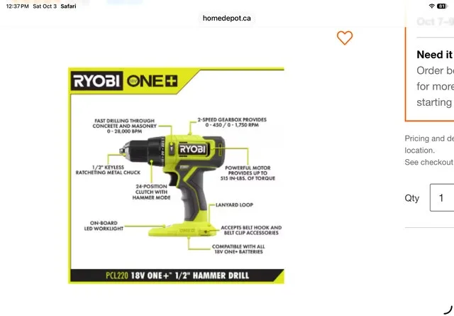 Ryobi Hammer Drill (Tool Only) - photo 5
