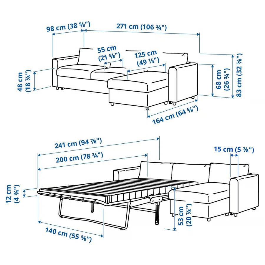 IKEA 3-seat sofa-bed w/ chaise lounge, VIMLE gray - photo 4