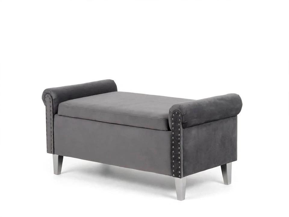 Grey Velvet Storage ottoman with Nailhead Trim - photo 3