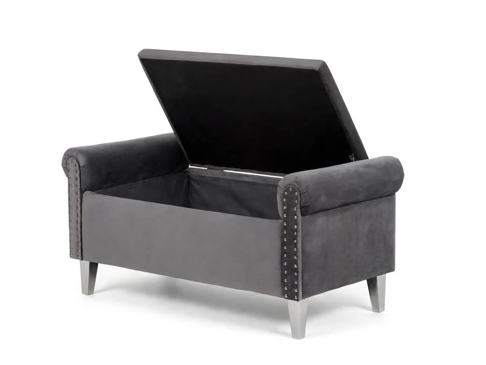 Grey Velvet Storage ottoman with Nailhead Trim - photo 4