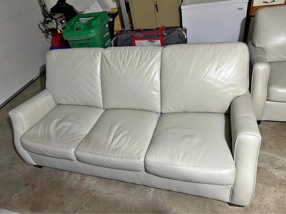 Off White/Light beige Leather Sofa and Loveseat Set