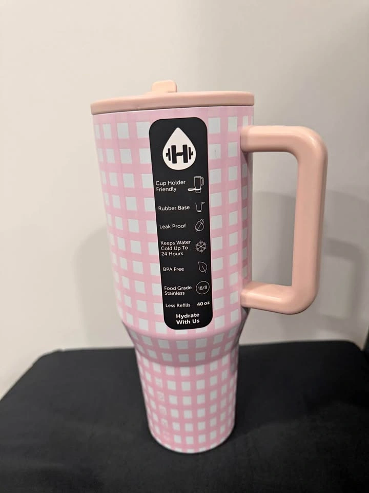 Hydrate 40 oz Pink Gingham Tumbler