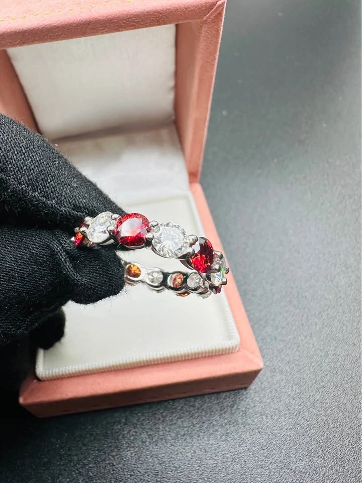 6.5-7CT Red & White Eternity Band, 925 Silver, 18K Gold Plated - photo 3
